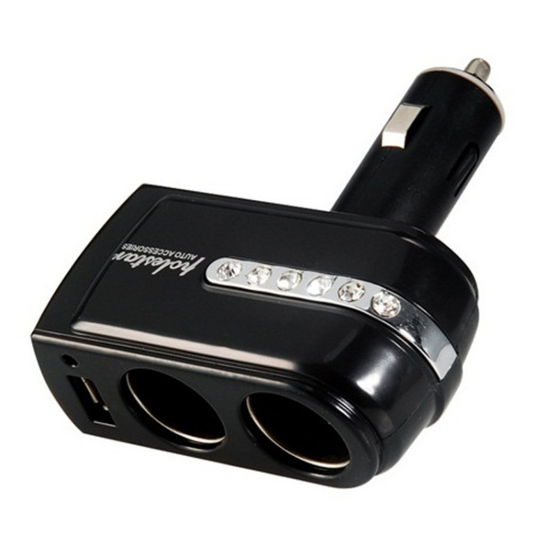 Rozdvojka do autozapalovače + 1x USB (nastavitelná, černá)